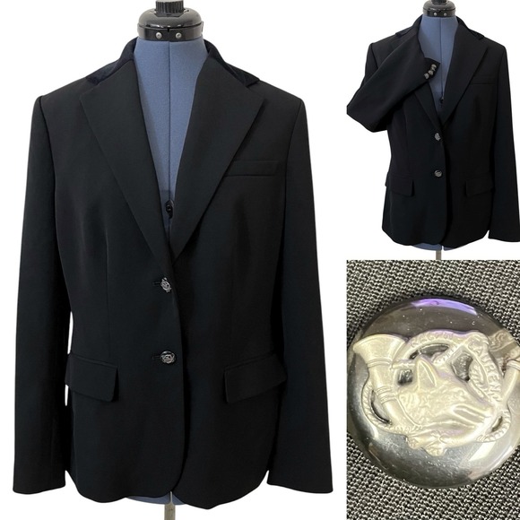 Lauren Ralph Lauren Womens Black Wool Velvet Collar Blazer Old Money Luxury 12